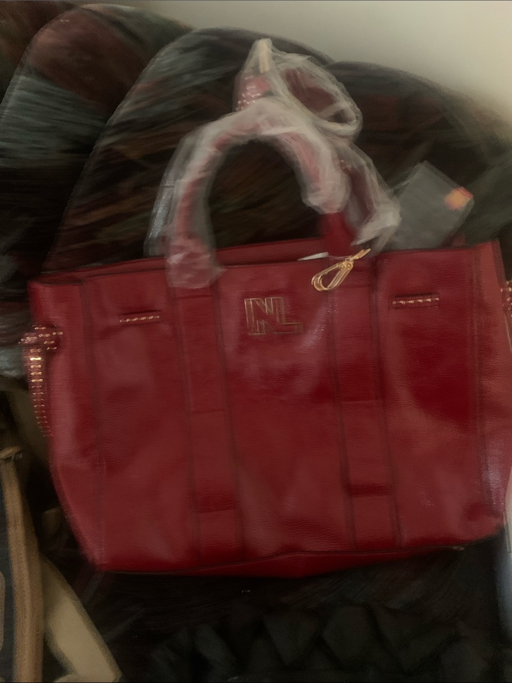 Nicole Lee Red Tote with Gold Accents